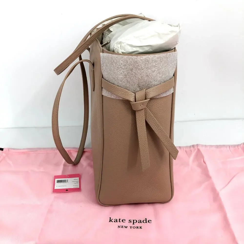 KATE SPADE Knott Large Tote Bag Tan Raw Pecan Shoulder Straps Leather NWT